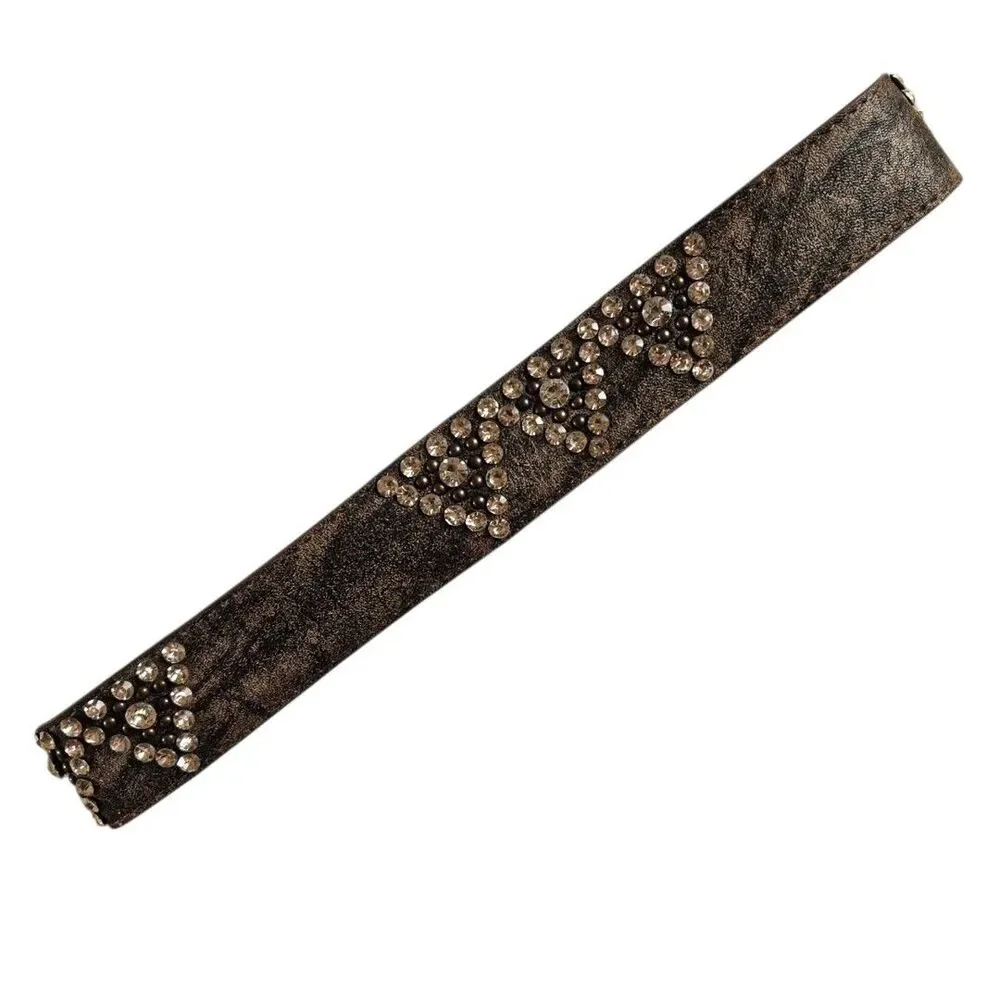 Western Bling Leather Belt Womens S/M Brown Rhinestone Cowgirl Rodeo Festival